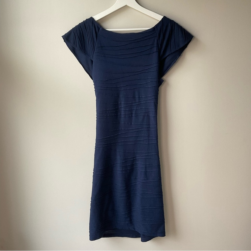 MSSP Navy Textured Wrapped Shoulder Dress Medium - Picture 3 of 4